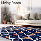 Ornate White And Orange Geometric Pattern Rug