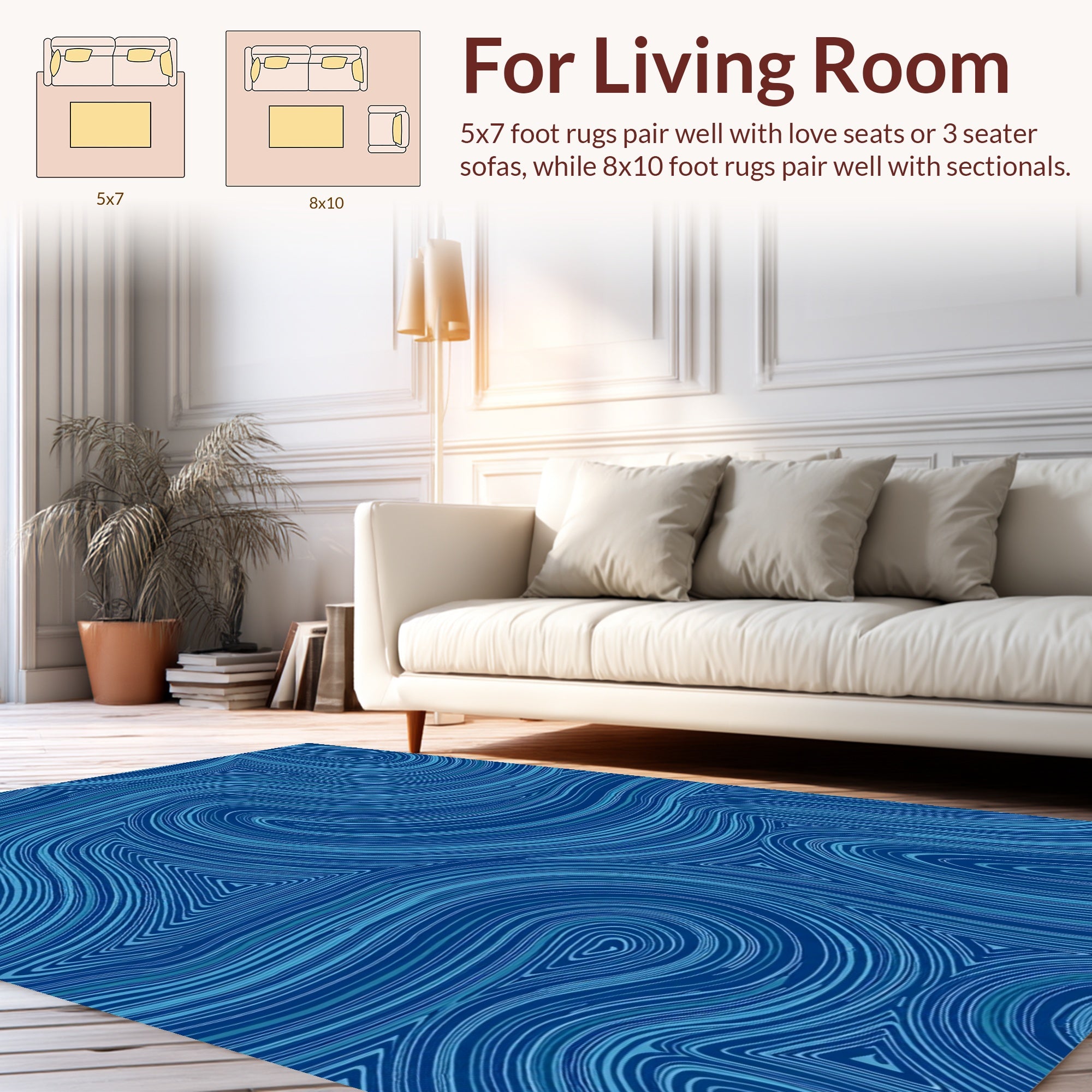 Abstract Blue Swirls Pattern Rug