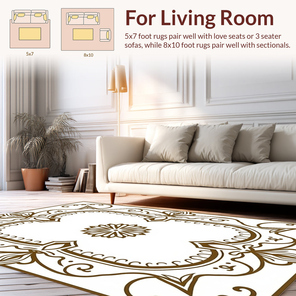 Ornate Floral Detailed Brown Pattern Rug