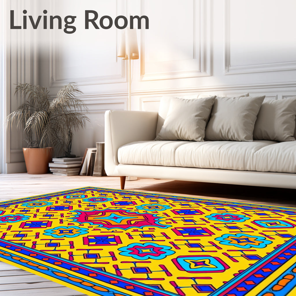 Vibrant Yellow Geometric Floral Pattern Rug