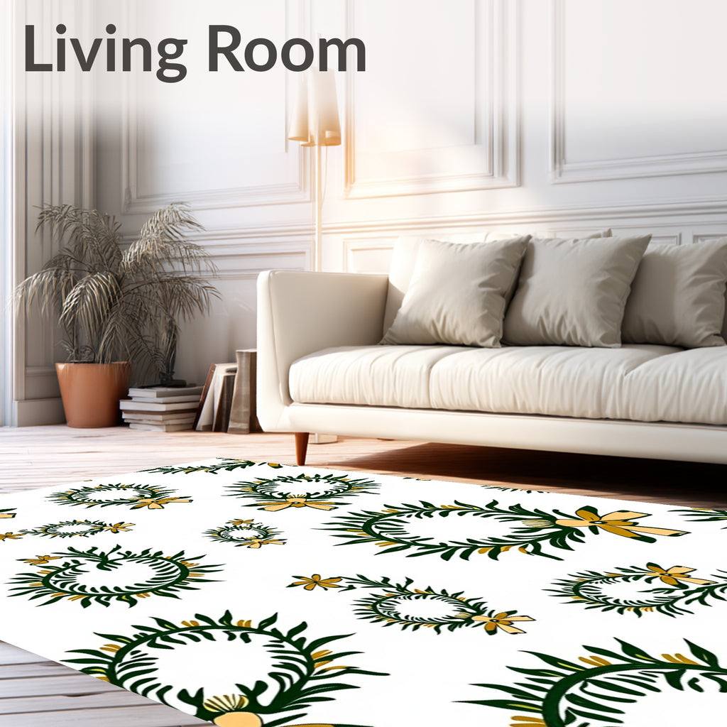 Green Leafy Wreath Flower Pattern Rug