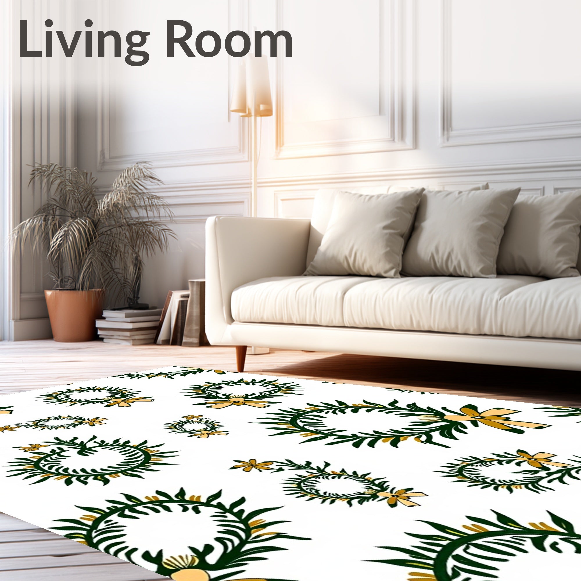 Green Leafy Wreath Flower Pattern Rug