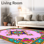 Vibrant Floral Medallion Border Pattern Rug