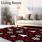 Winter Red Leaf Snowflake Tree Collage Rug
