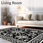 Classic Black Scroll Floral Cream Rug