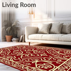 Elegant Red Cream Floral Medallion Rug
