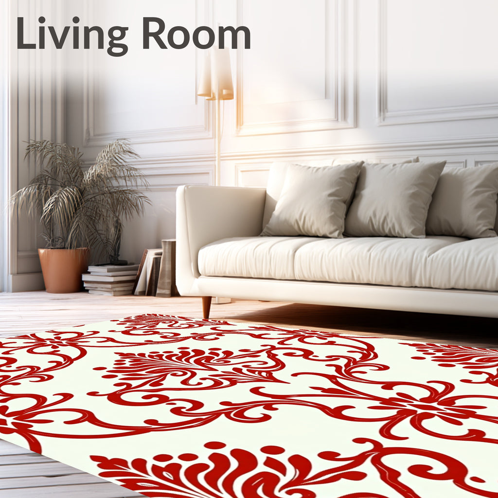 Classic Red Floral Damask Pattern Rug