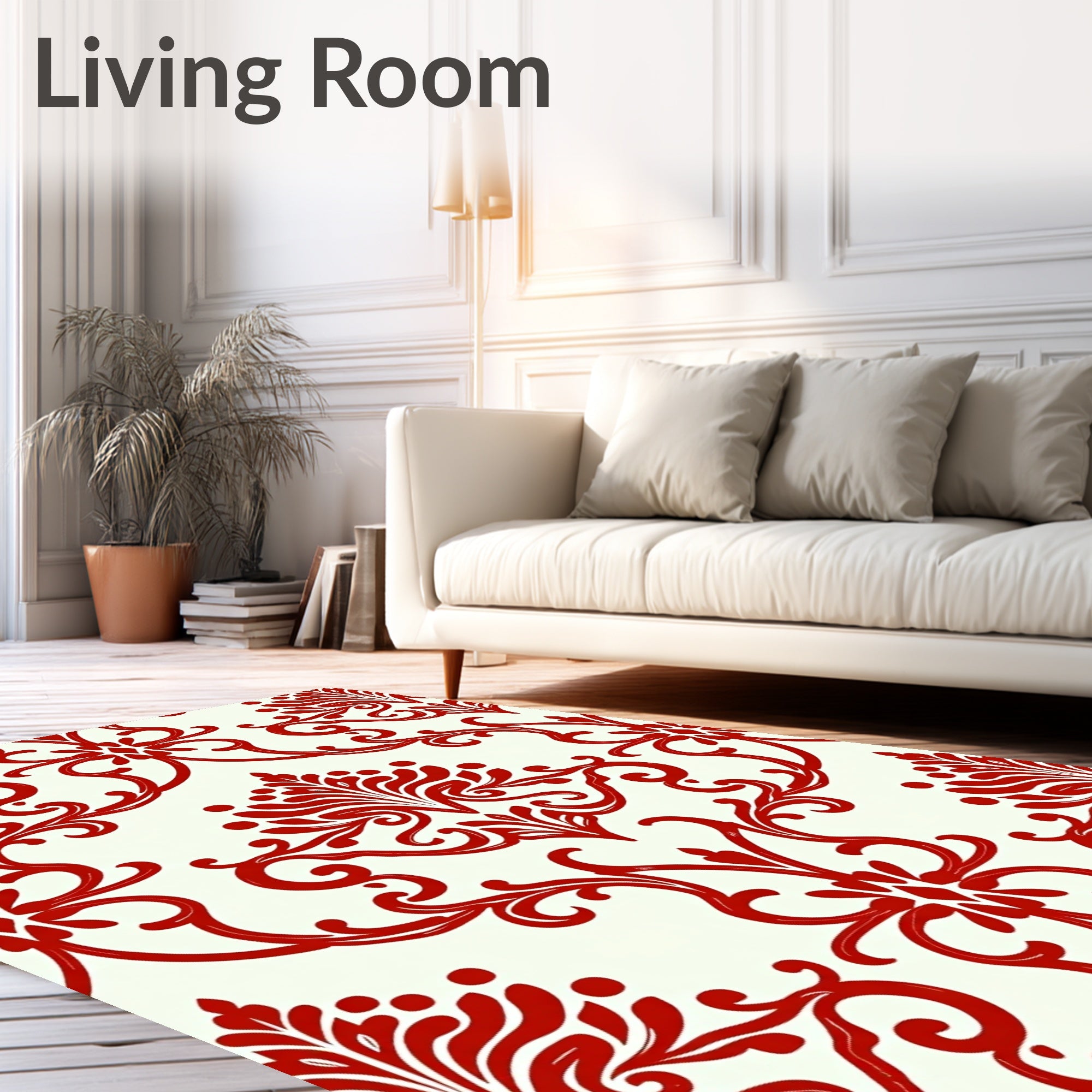 Classic Red Floral Damask Pattern Rug