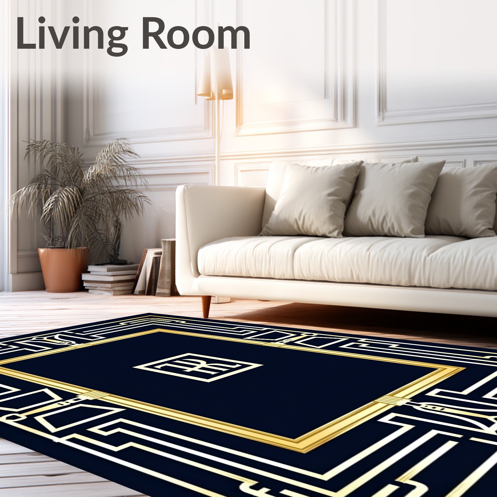 Gold Geometric Frame with Central Emblem Rug