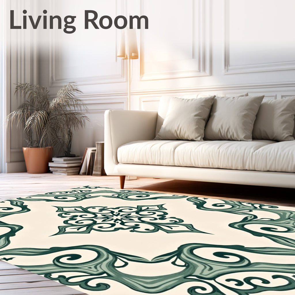 Ornate Teal Swirl Pattern Rug