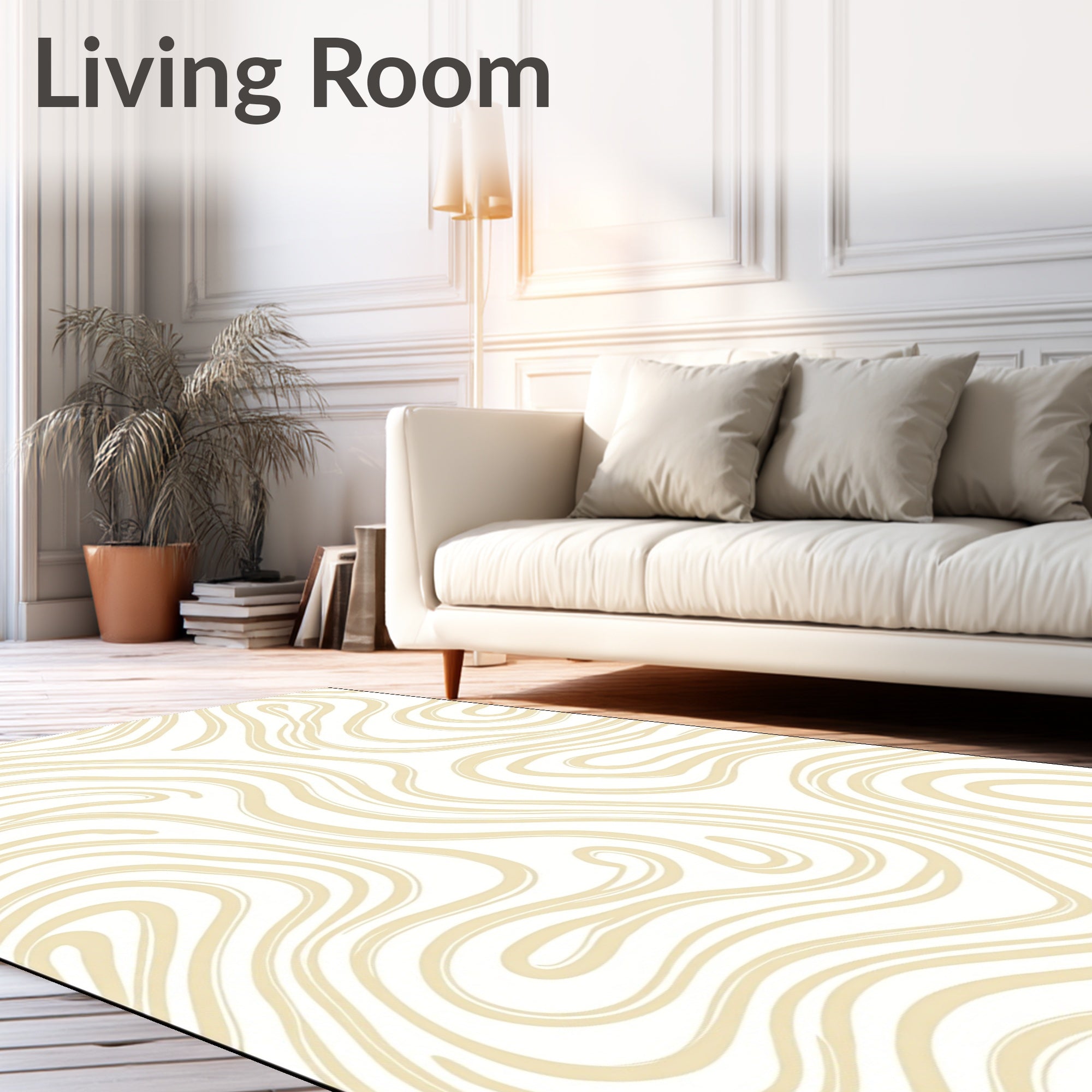 Cream Swirl Abstract Gentle Pattern Rug