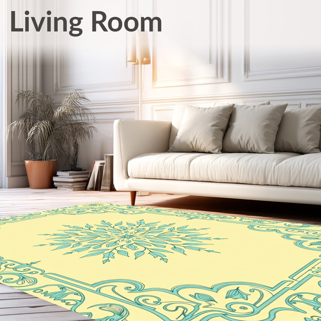 Mint Floral Scrollwork Pattern Rug
