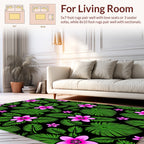 Vibrant Pink Floral Green Leaf Pattern Rug