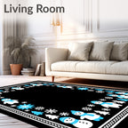Whimsical Blue Snowman Winter Scene Rug
