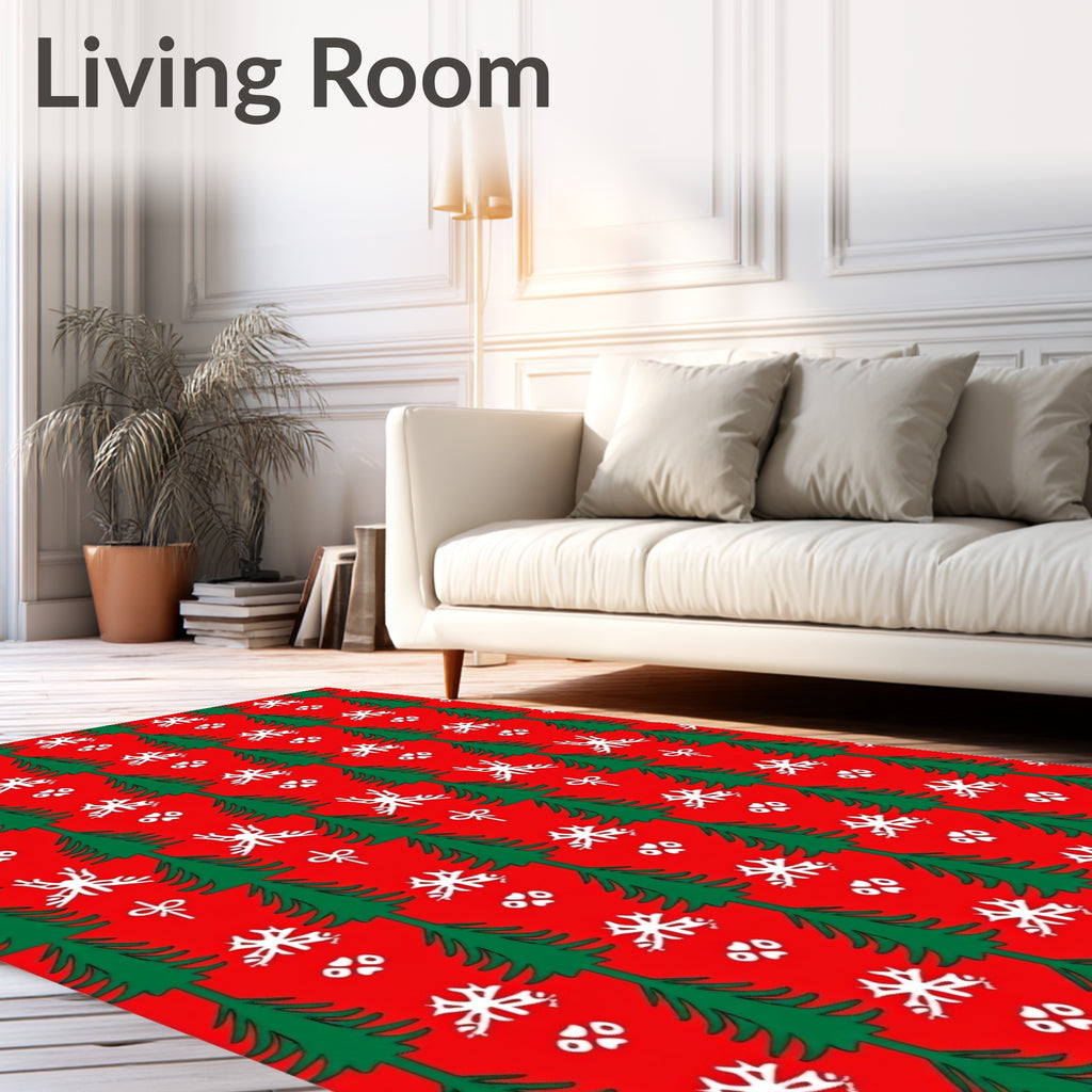 Red Green Tree Snowflake Pattern Rug