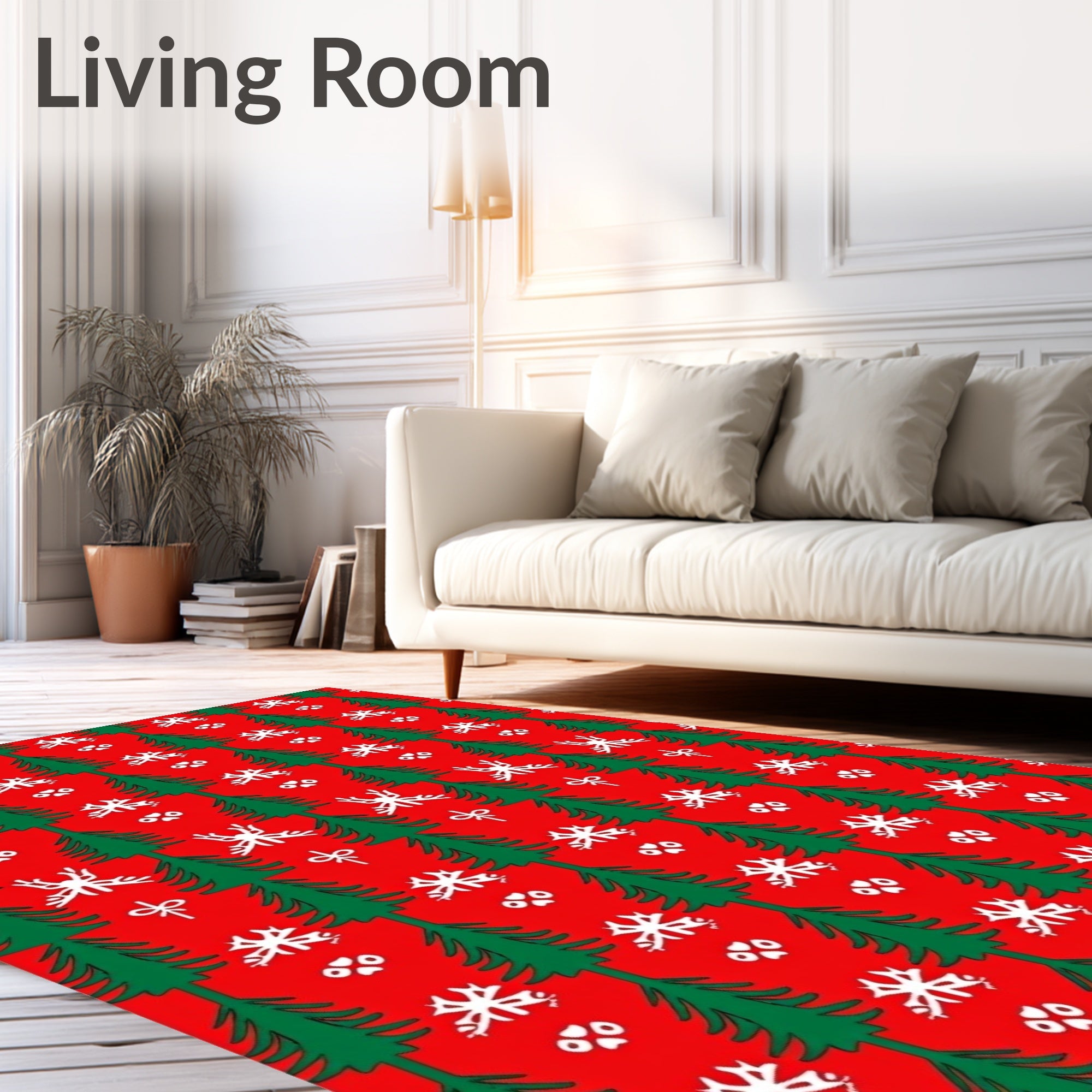 Red Green Tree Snowflake Pattern Rug