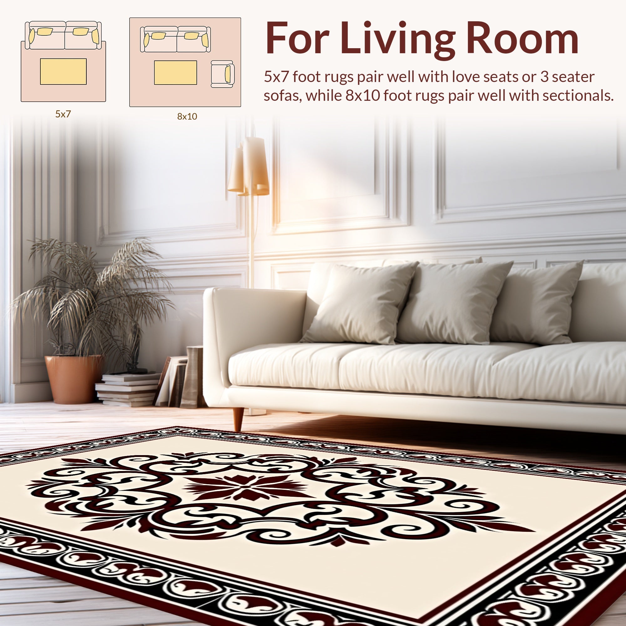 Elegant Dark Red Floral Scrollwork Rug