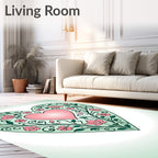 Floral Heart Patterned Mint Pink Rug