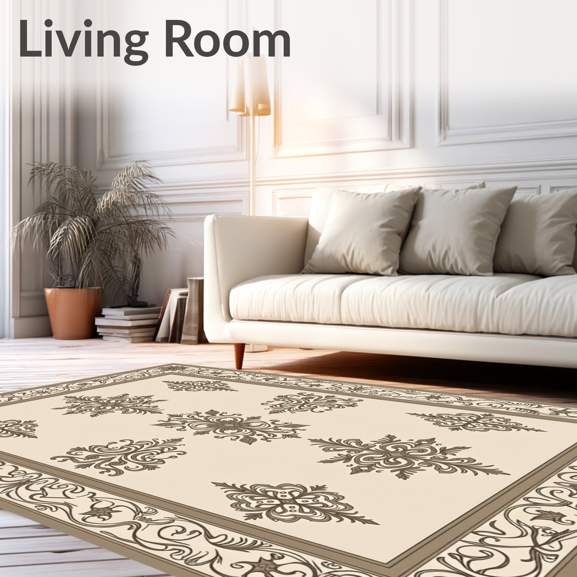 Intricate Floral Bordered Symmetrical Pattern Rug