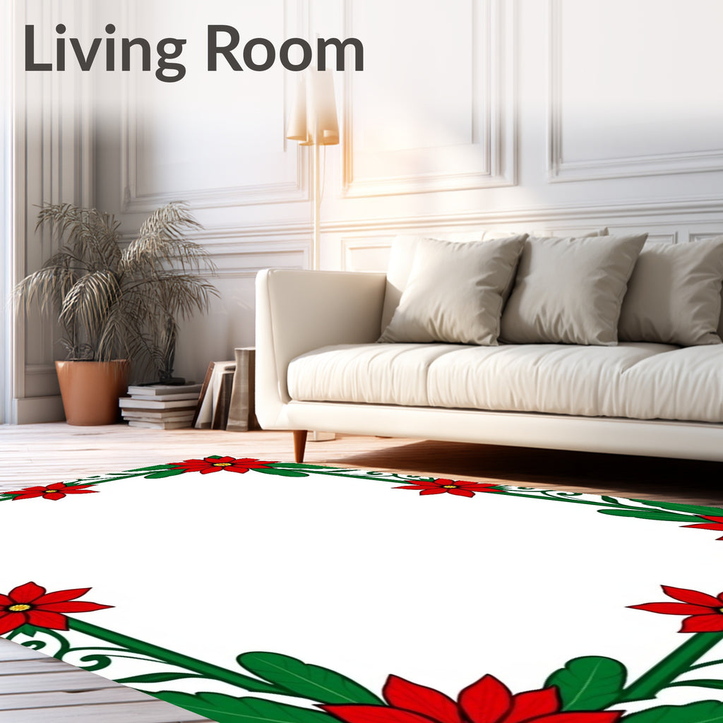 Red Poinsettia Festive Border Rug