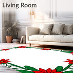 Red Poinsettia Festive Border Rug