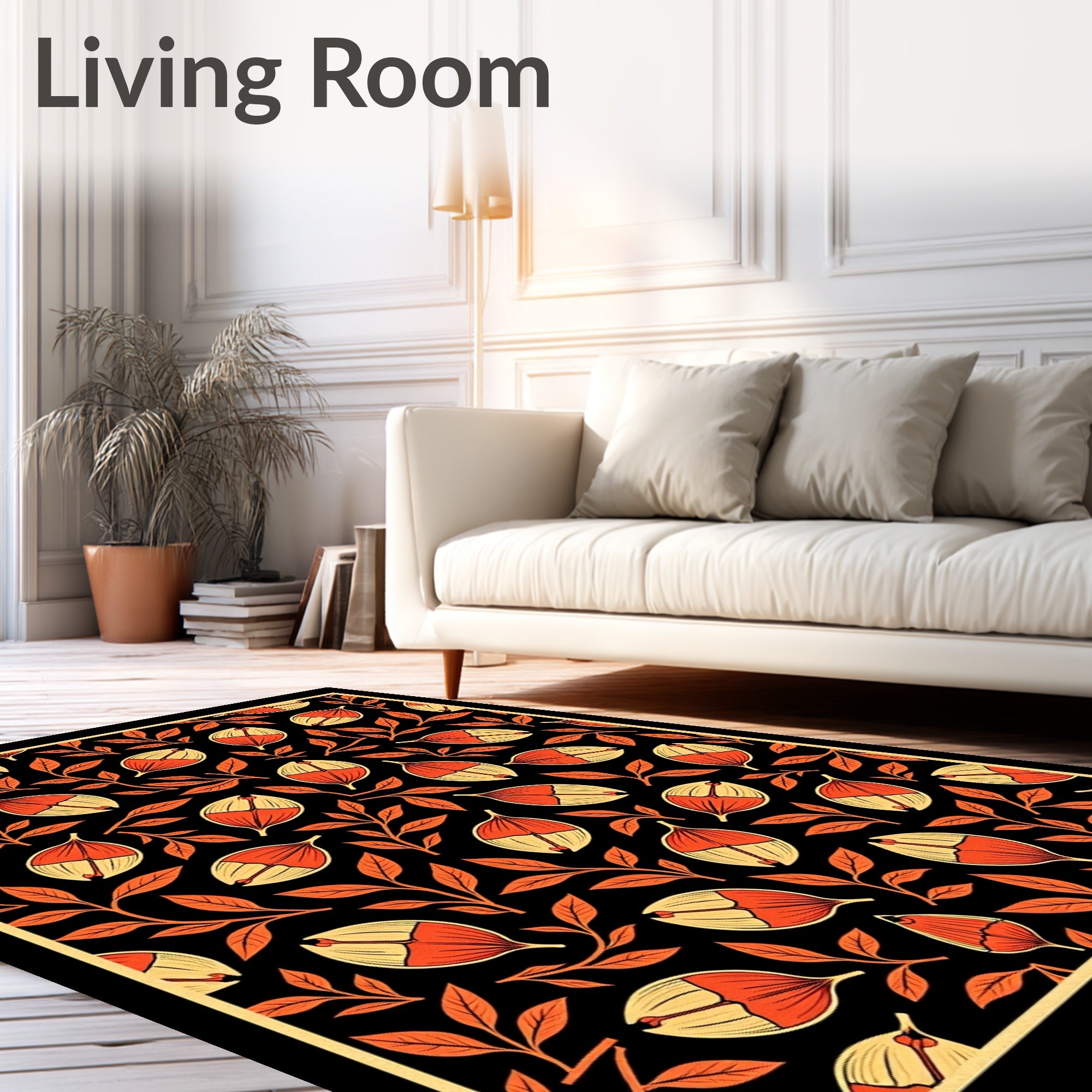 Orange Leaf and Bud Pattern Rug