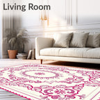 Ornate Floral Scrollwork with Pink Accents Rug