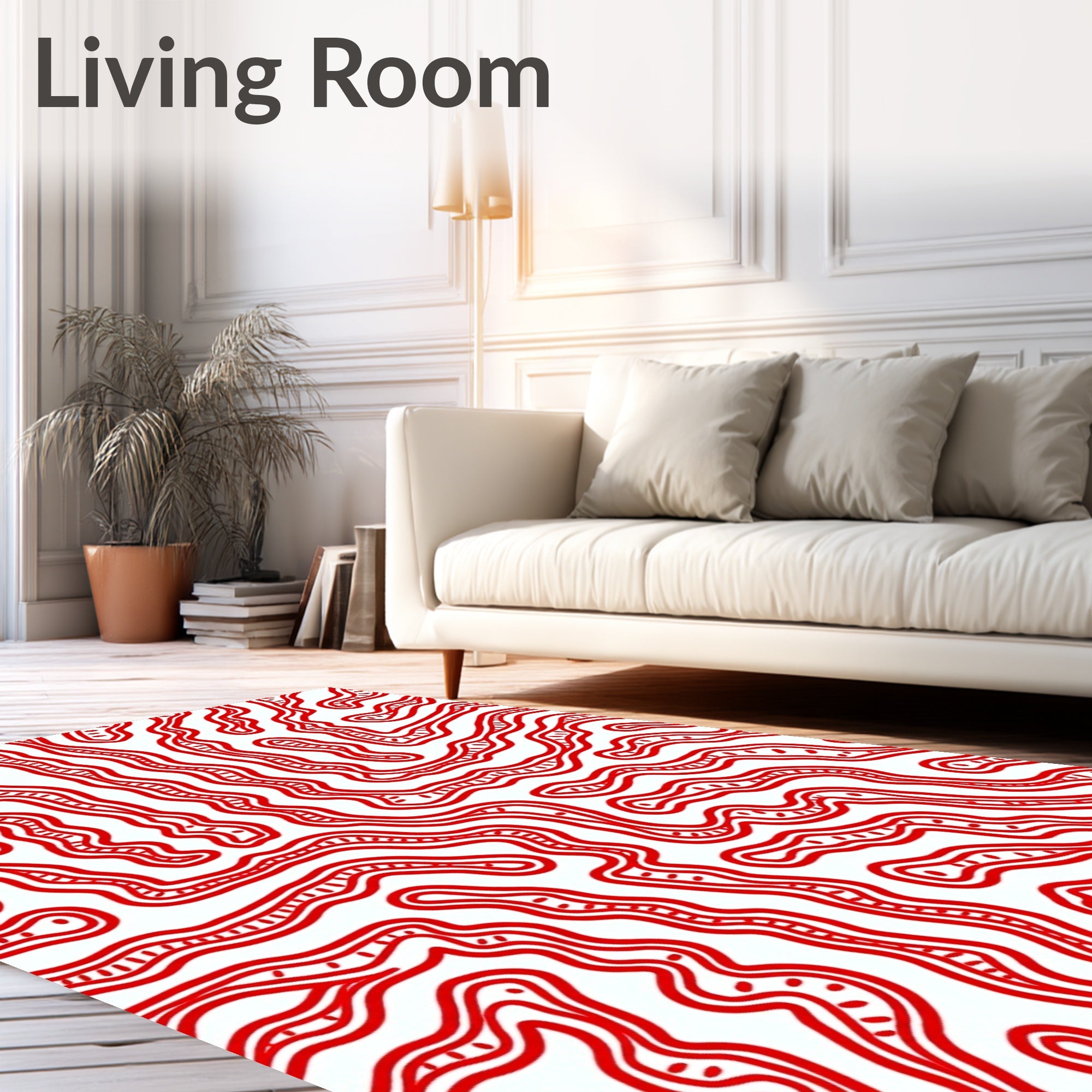 Bold Red Organic Wavy Lines Rug