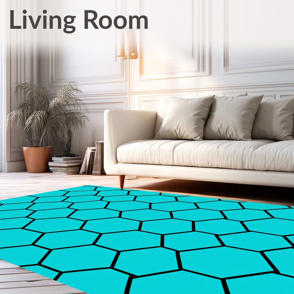 Hexagonal Black Teal Pattern Rug
