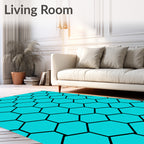 Hexagonal Black Teal Pattern Rug