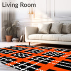 Bold Orange Black White Plaid Rug