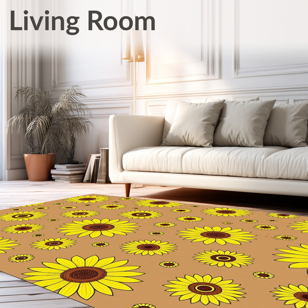 Yellow Sunflowers Pattern with Brown Accents Rug
