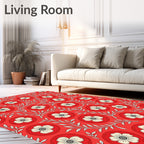 Red Floral Leaf Pattern Rug