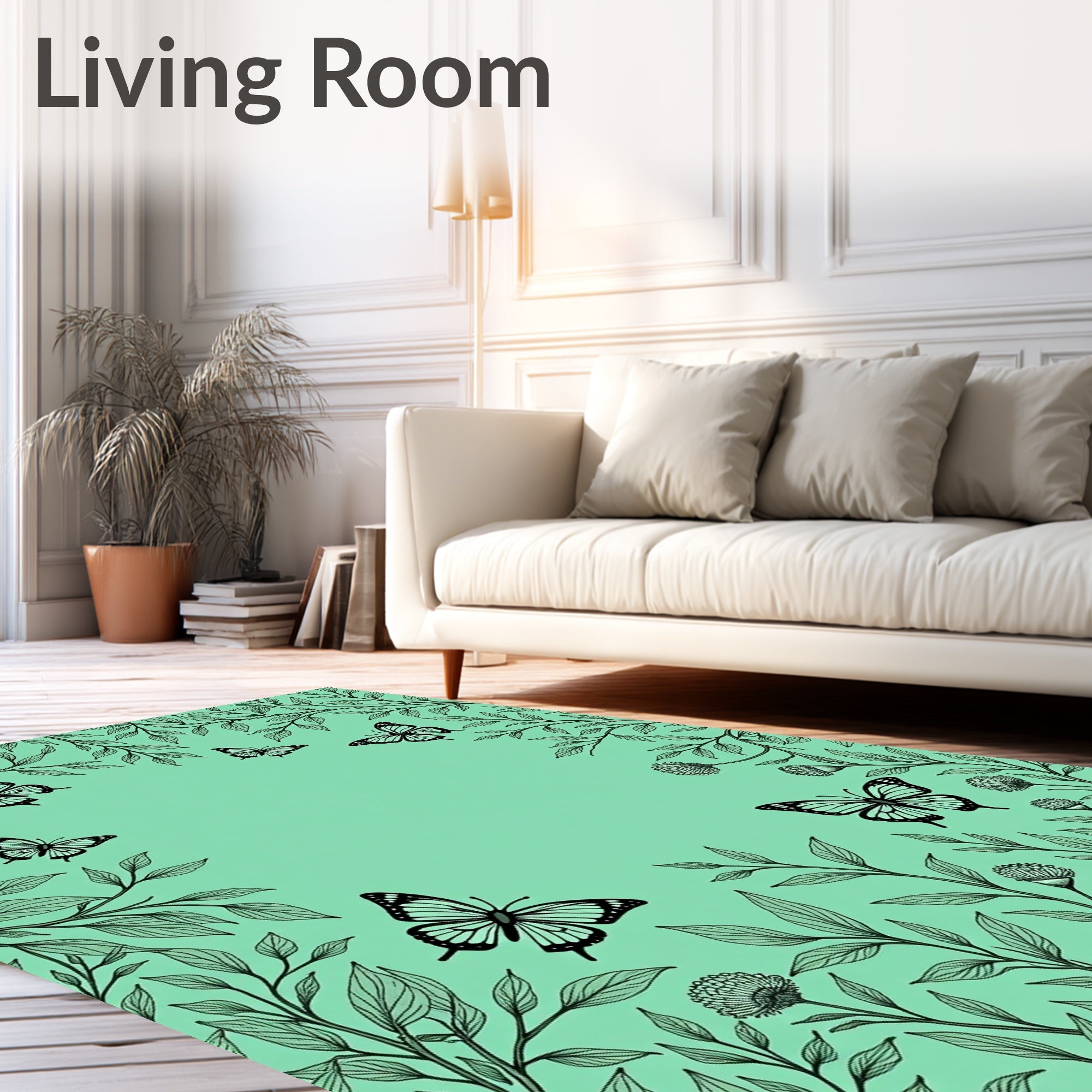 Botanical Butterfly Sketch Pattern Rug