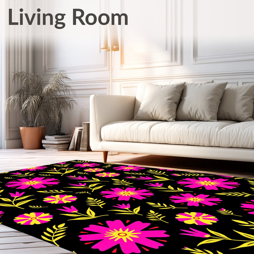 Bold Pink Yellow Floral Pattern Rug