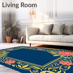 Coral Floral Vine Border Design Rug