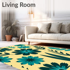 Teal And Yellow Floral Pattern Rug