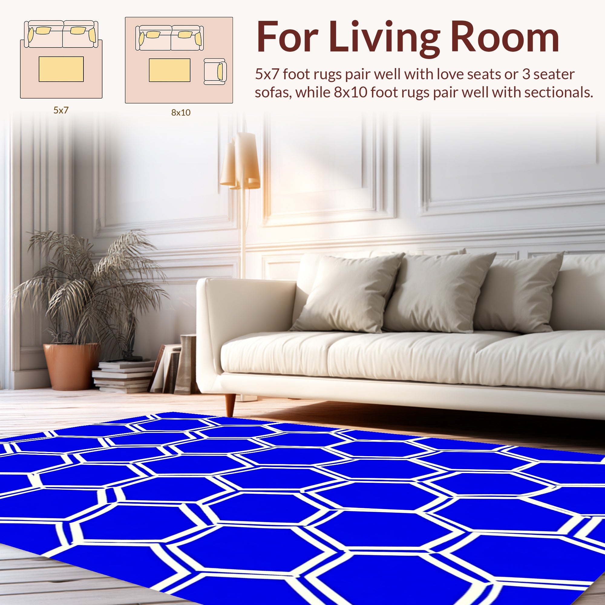 Hexagonal Pattern Blue White Design Rug