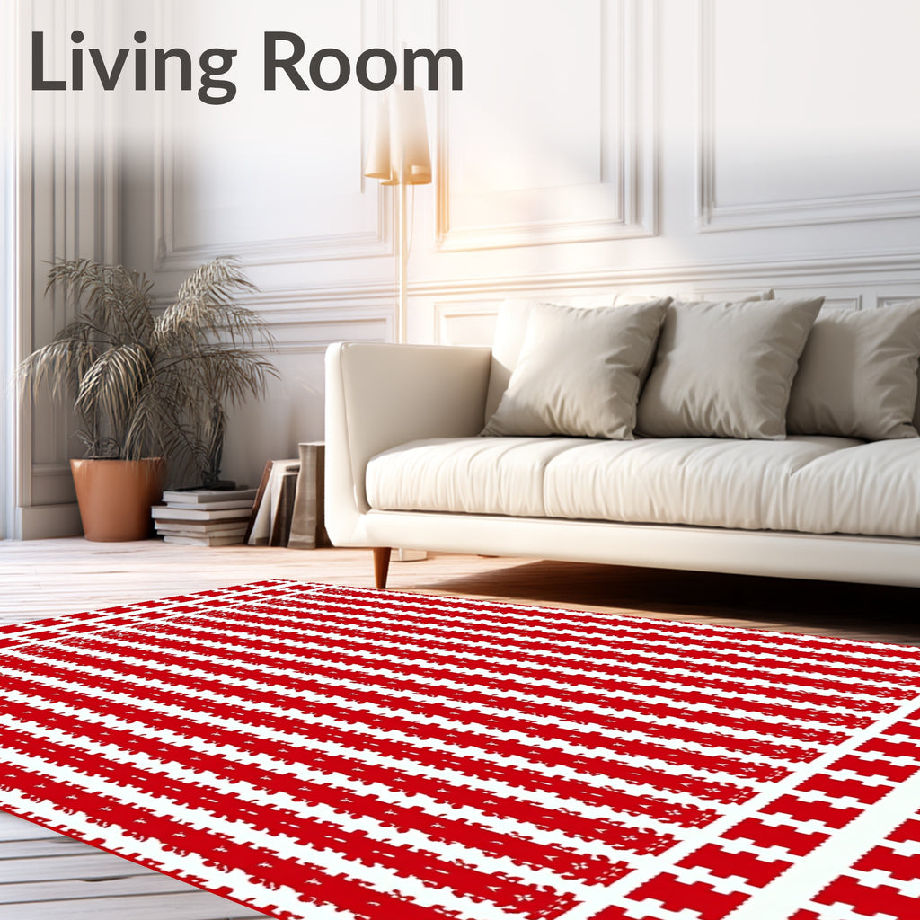 Bold Red Vertical Stripe Pattern Rug