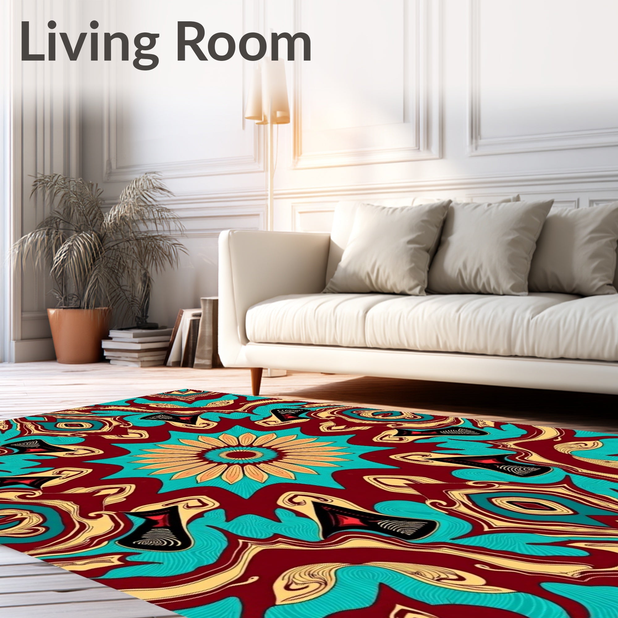 Rich Teal Crimson Abstract Flow Rug