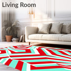 Modern Geometric Red Aqua Stripe Design Rug