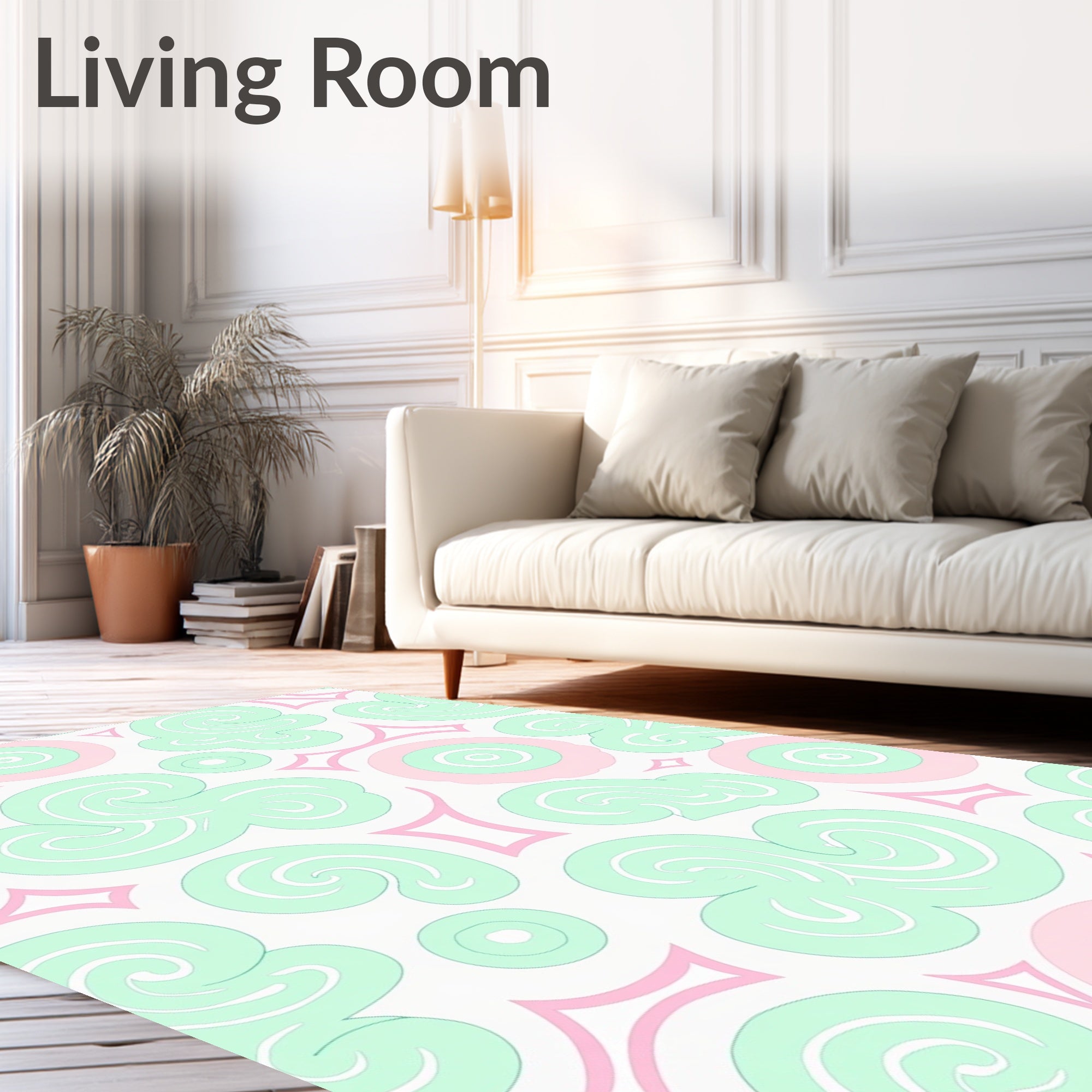Whimsical Mint Pink Swirl Pattern Rug