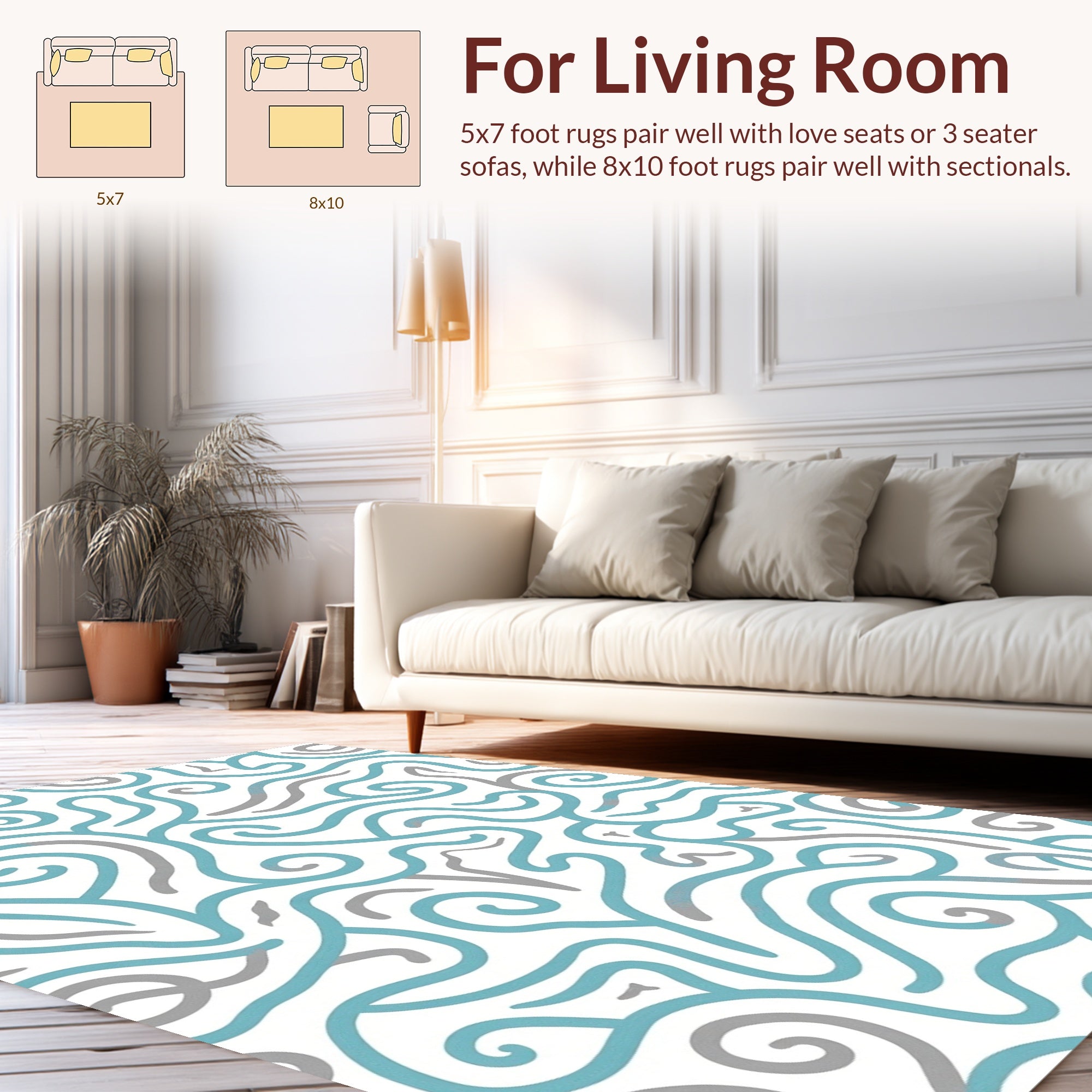 Curving Teal And Gray Abstract Design Rug