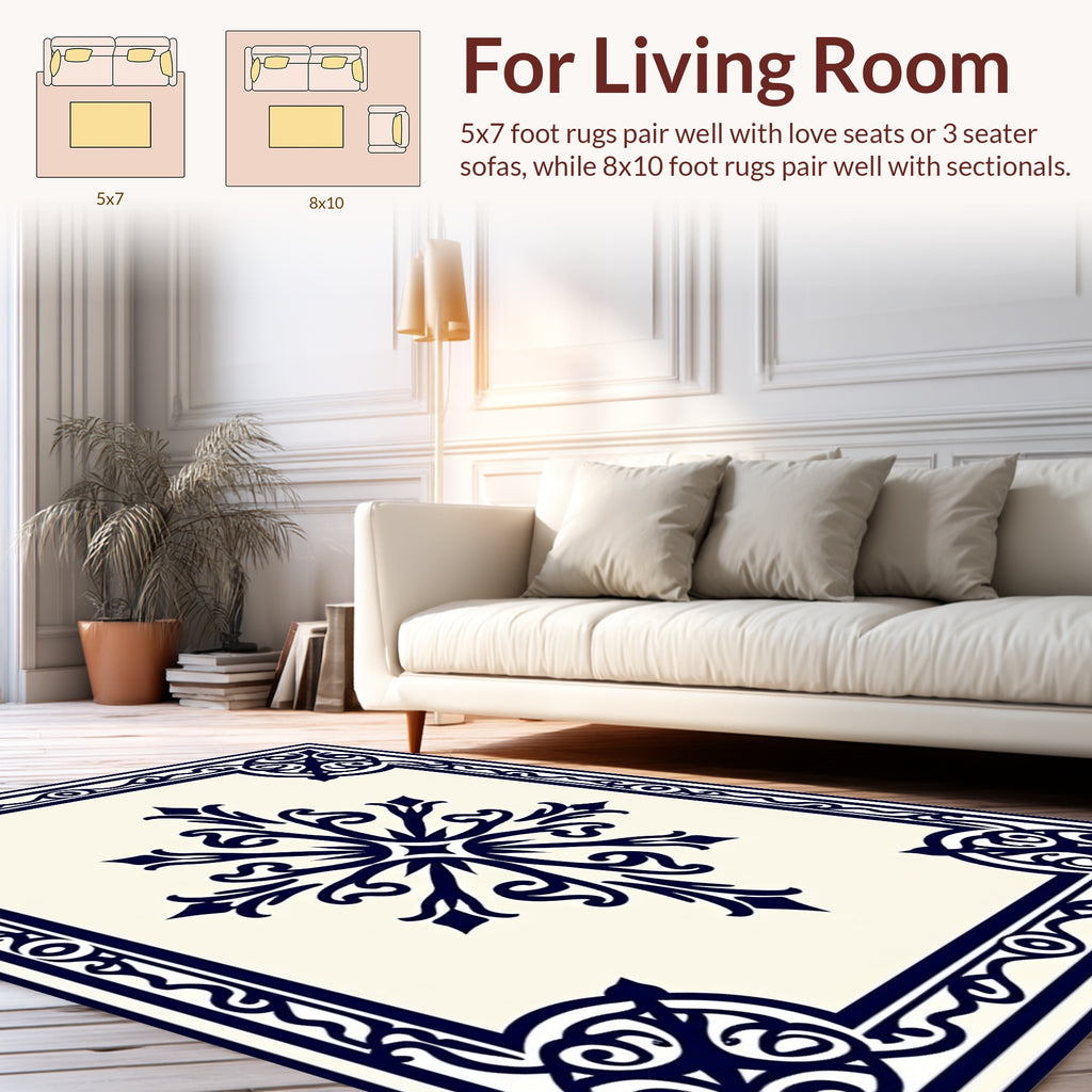 Classic Navy Floral Medallion Border Rug