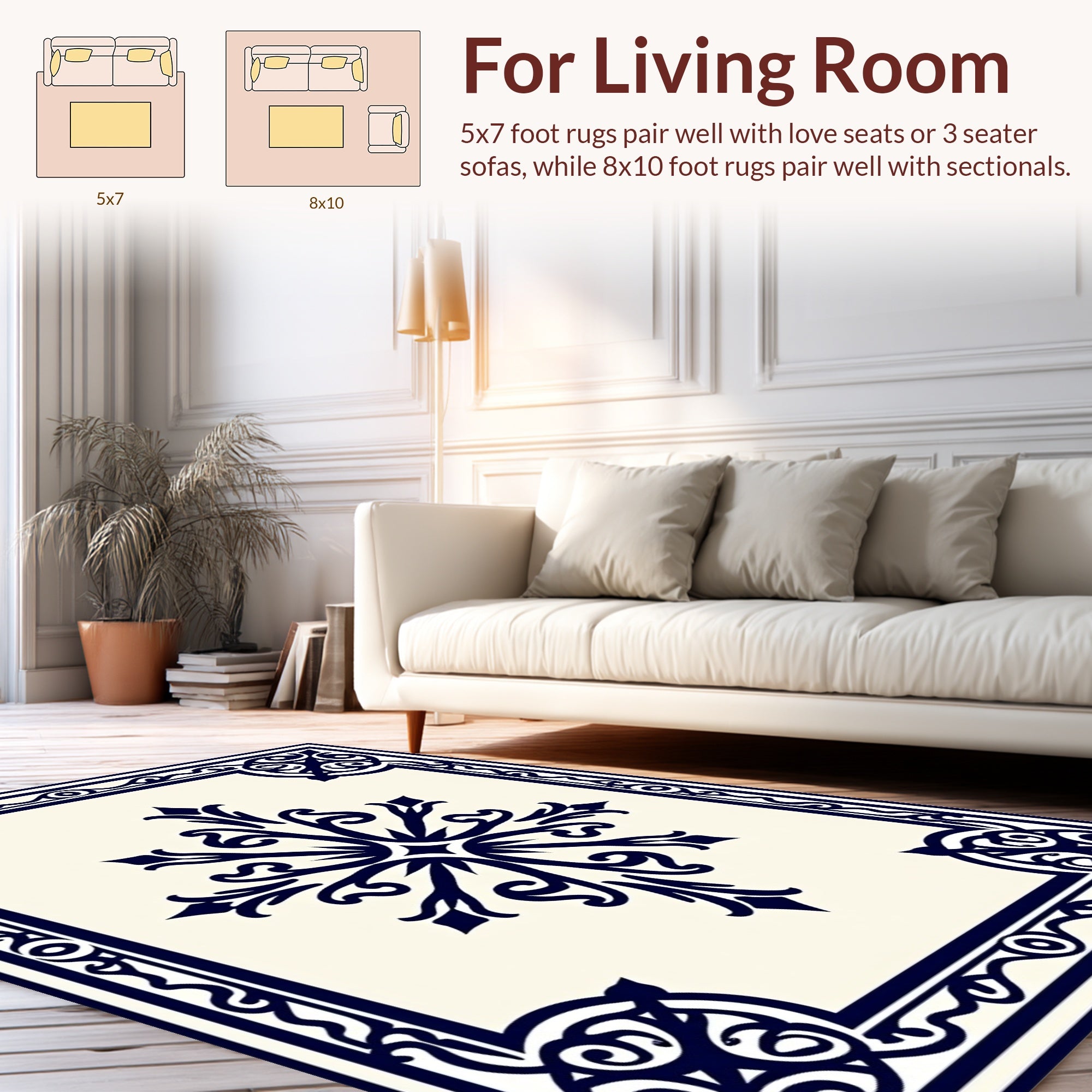 Classic Navy Floral Medallion Border Rug