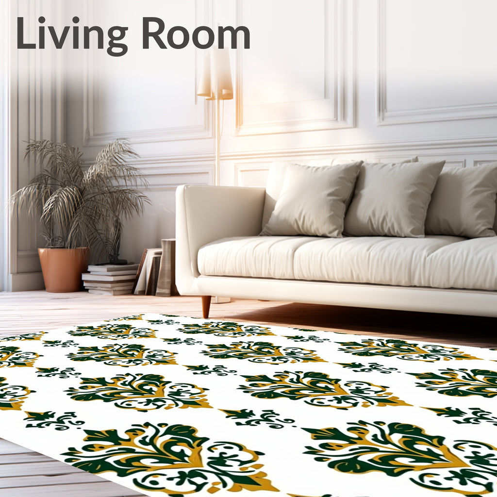 Damask Emerald Gold Pattern Rug