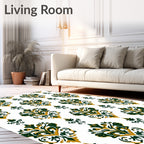 Damask Emerald Gold Pattern Rug