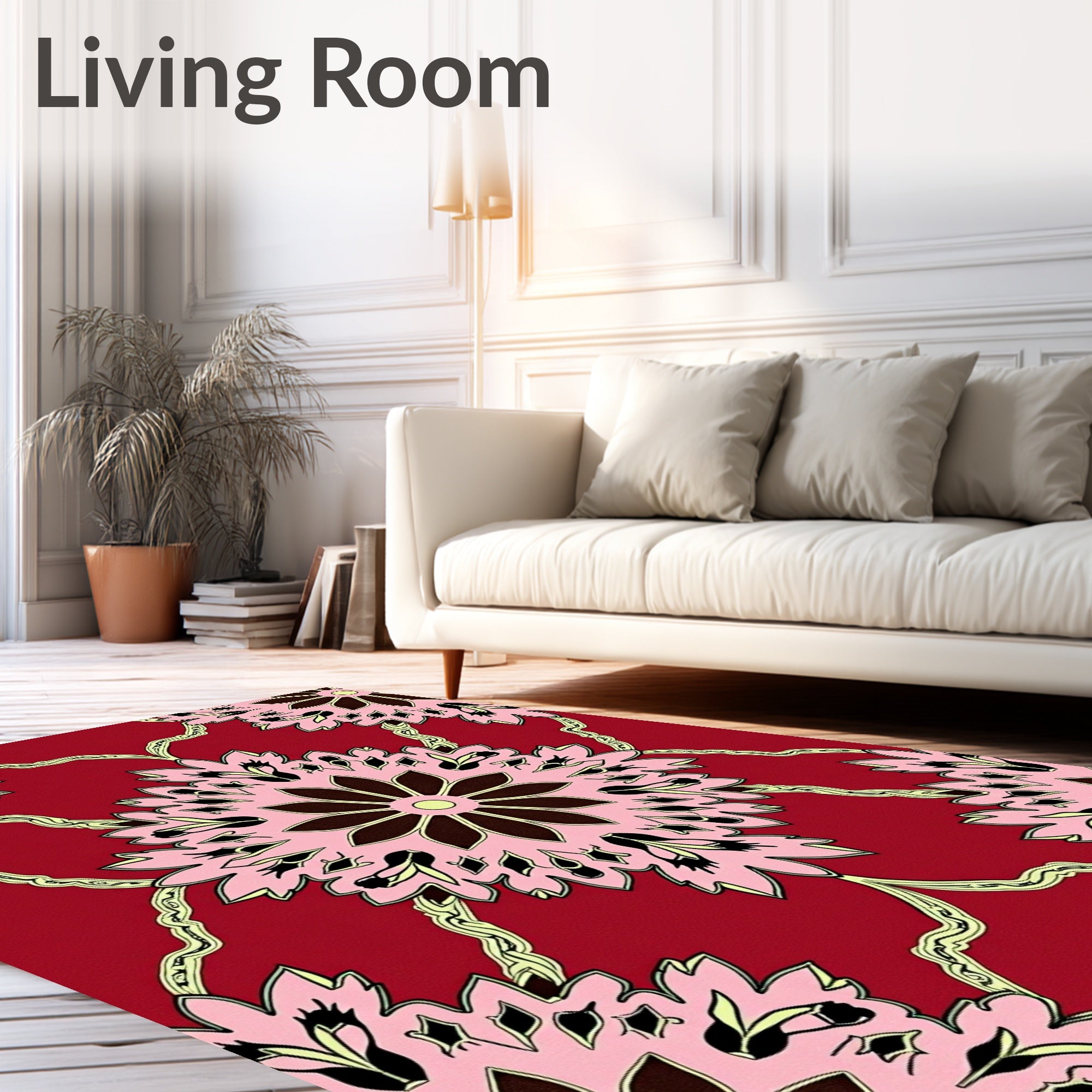 Ornate Floral Mandala In Pink and Red Rug