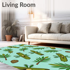 Green Botanical Leaf and Seed Pattern Rug