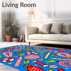 Red White Candy Cane Strawberry Blue Rug